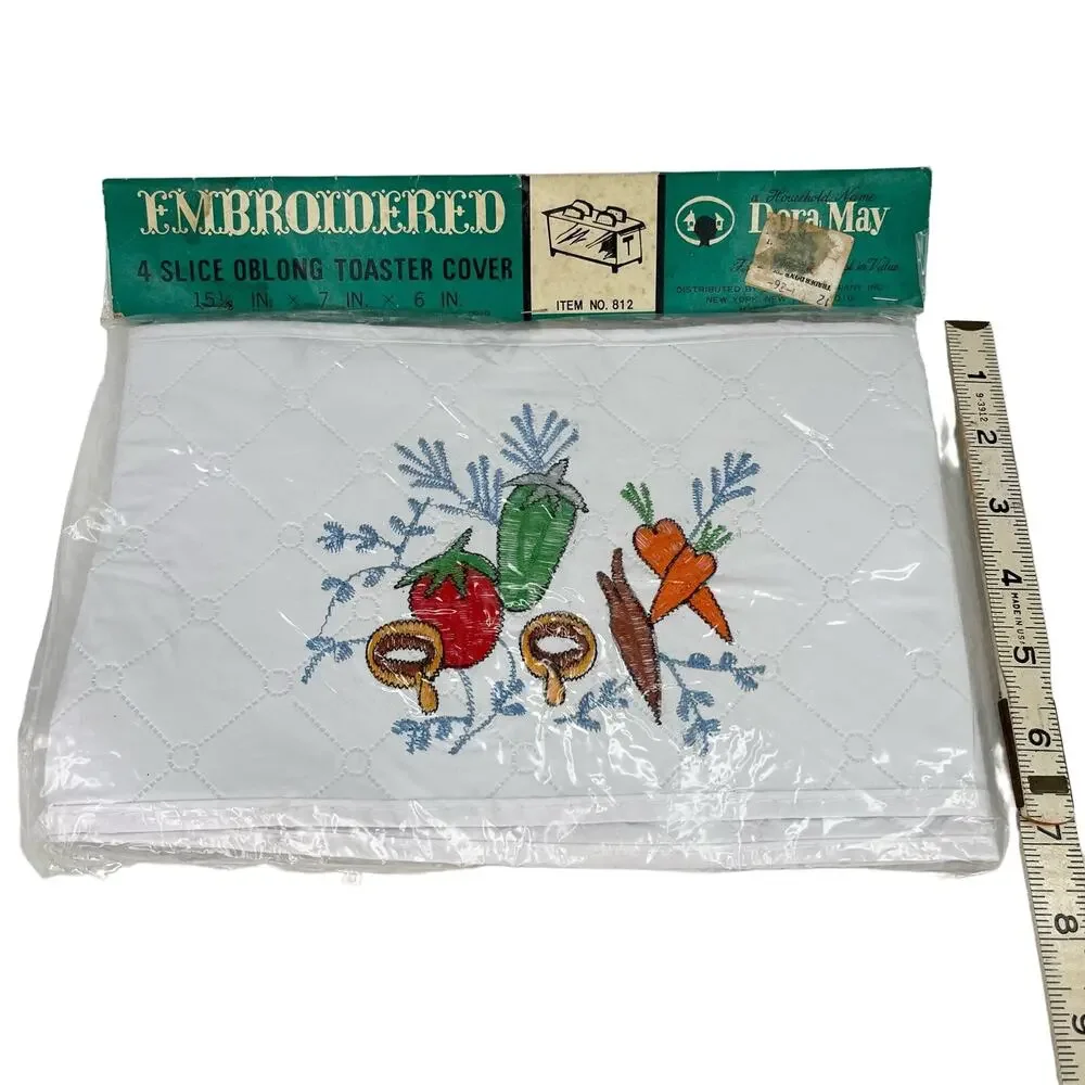 Dora May Vtg 4 Slice Oblong Toaster Cover Quilted Embroidered Vegetables New
